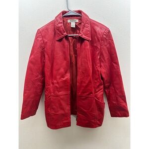 Alfani Genuine Leather Blazer Jacket Red Women’s